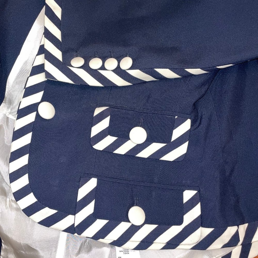 Moschino Couture Vintage Striped Trim Blue Jacket Skirt Suit IT42 Vintage - Picture 9 of 11